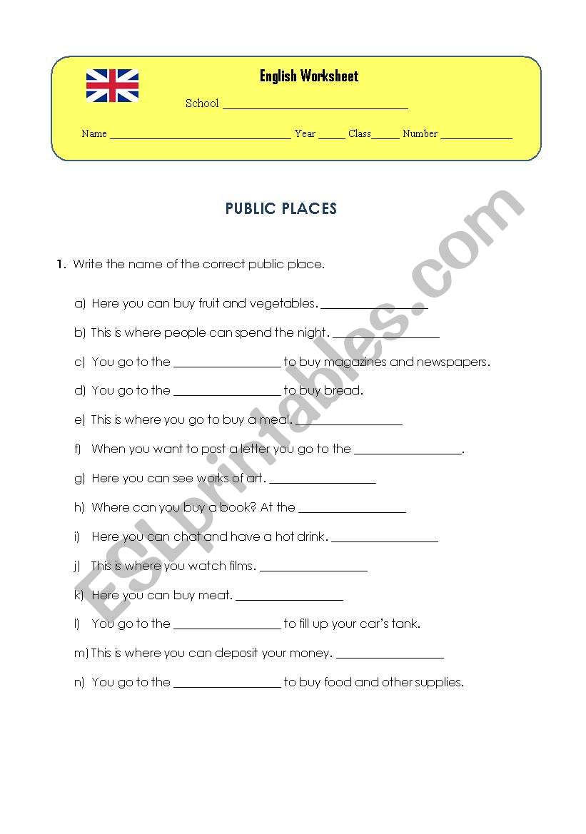 Public places worksheet