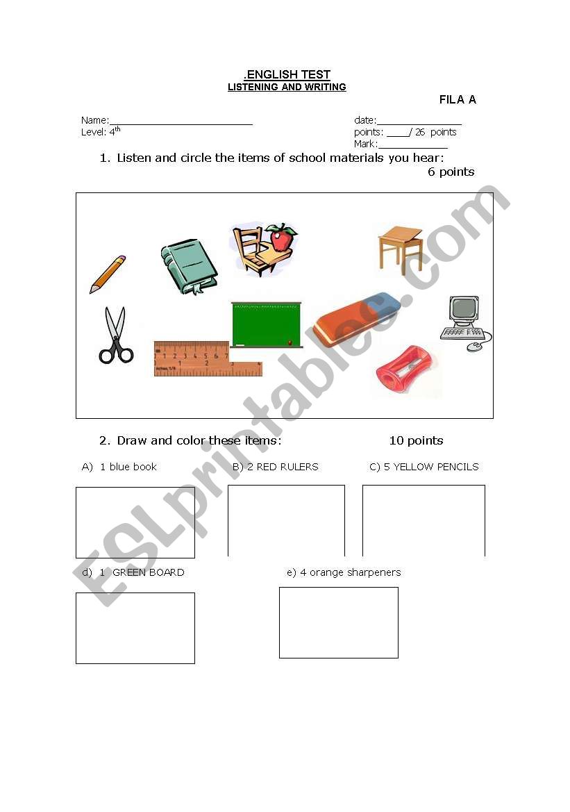 school object worksheet