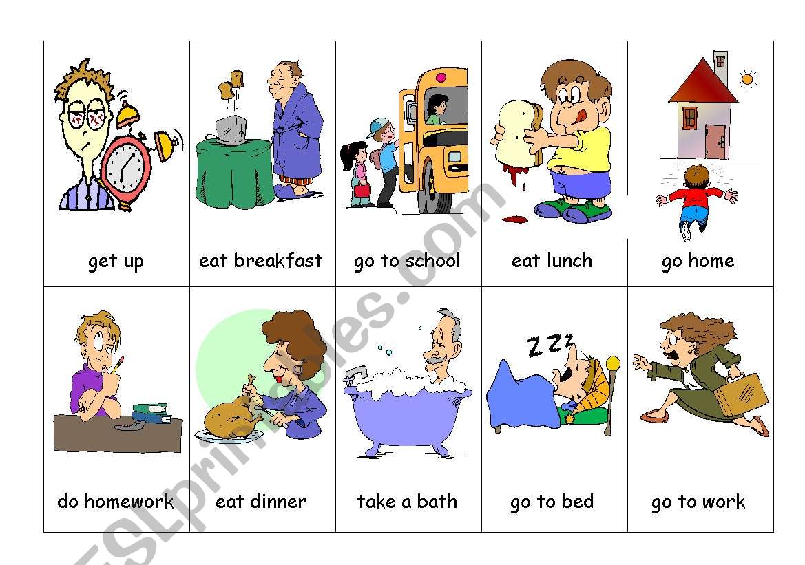 Daily Routines Flashcards ESL Worksheet By PennyBarker