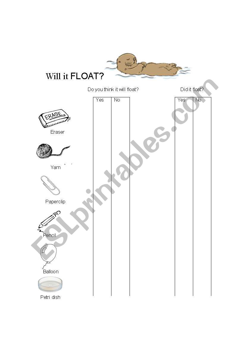 Will it float? worksheet