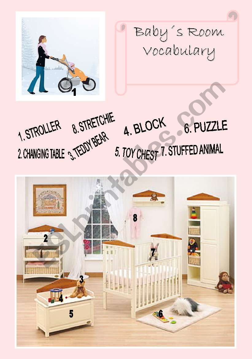 The Baby Room Vocabulary - ESL worksheet by Miss Del