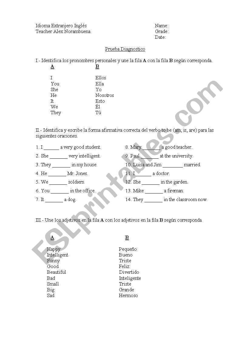 elemenary test worksheet