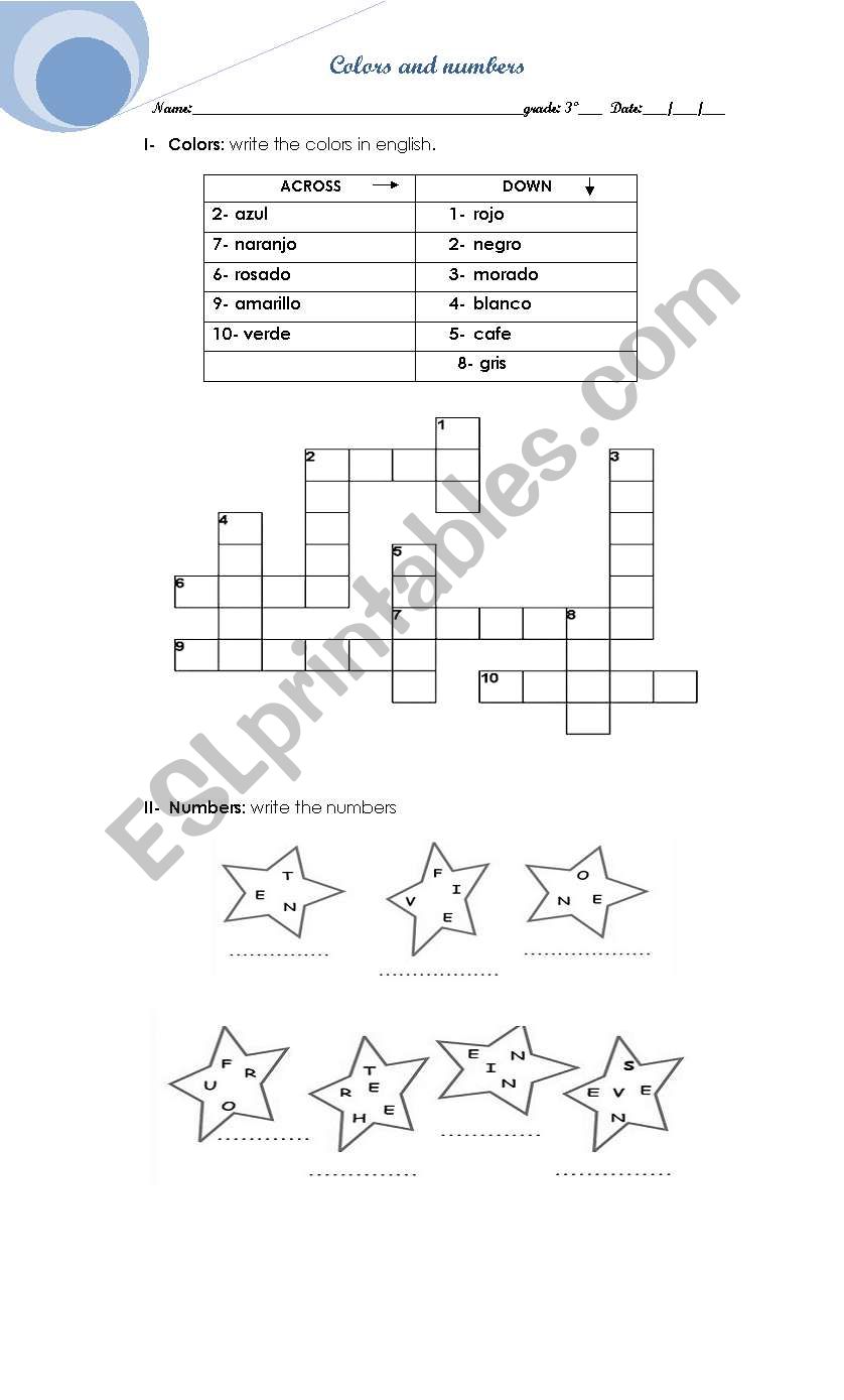 colors and numbers worksheet