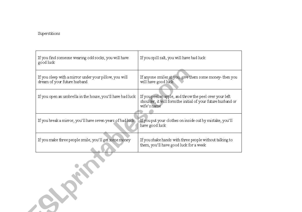 SUPERSTITION (Conditional Grammar point) Talking cards