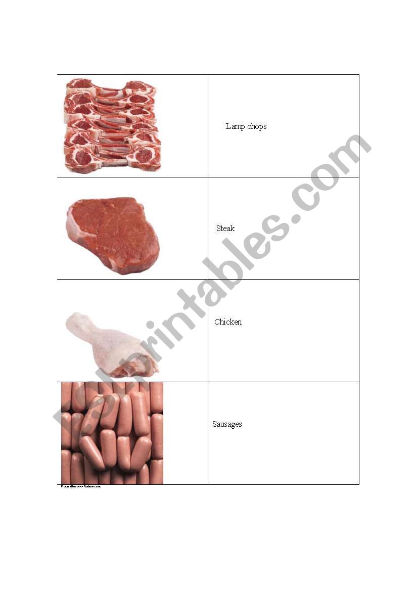 food cards 9 worksheet