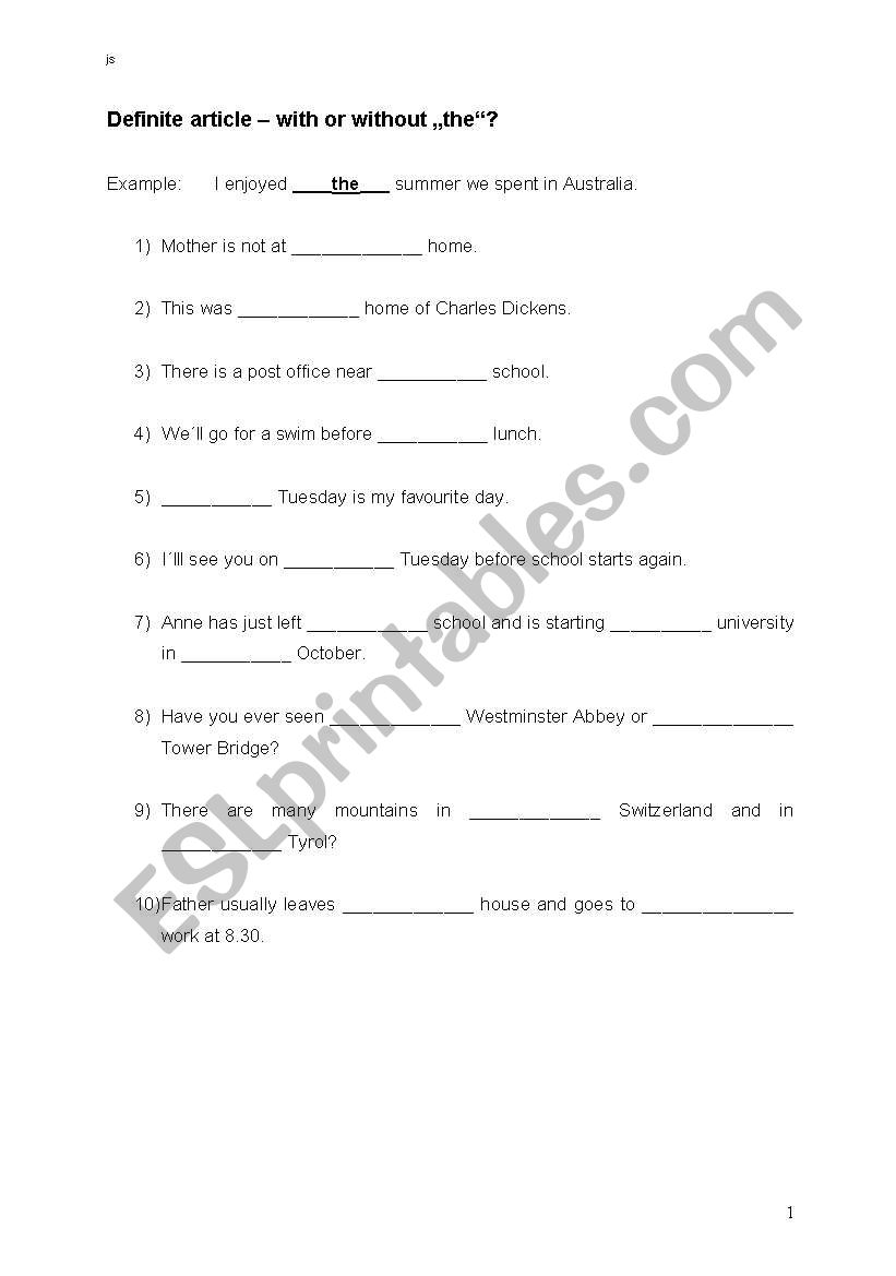 Article-Yes or No? worksheet