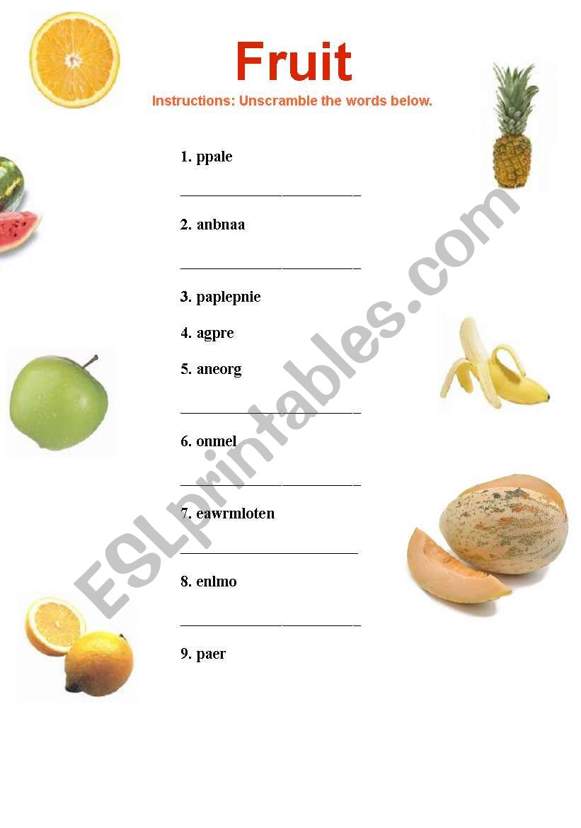 Fruits worksheet