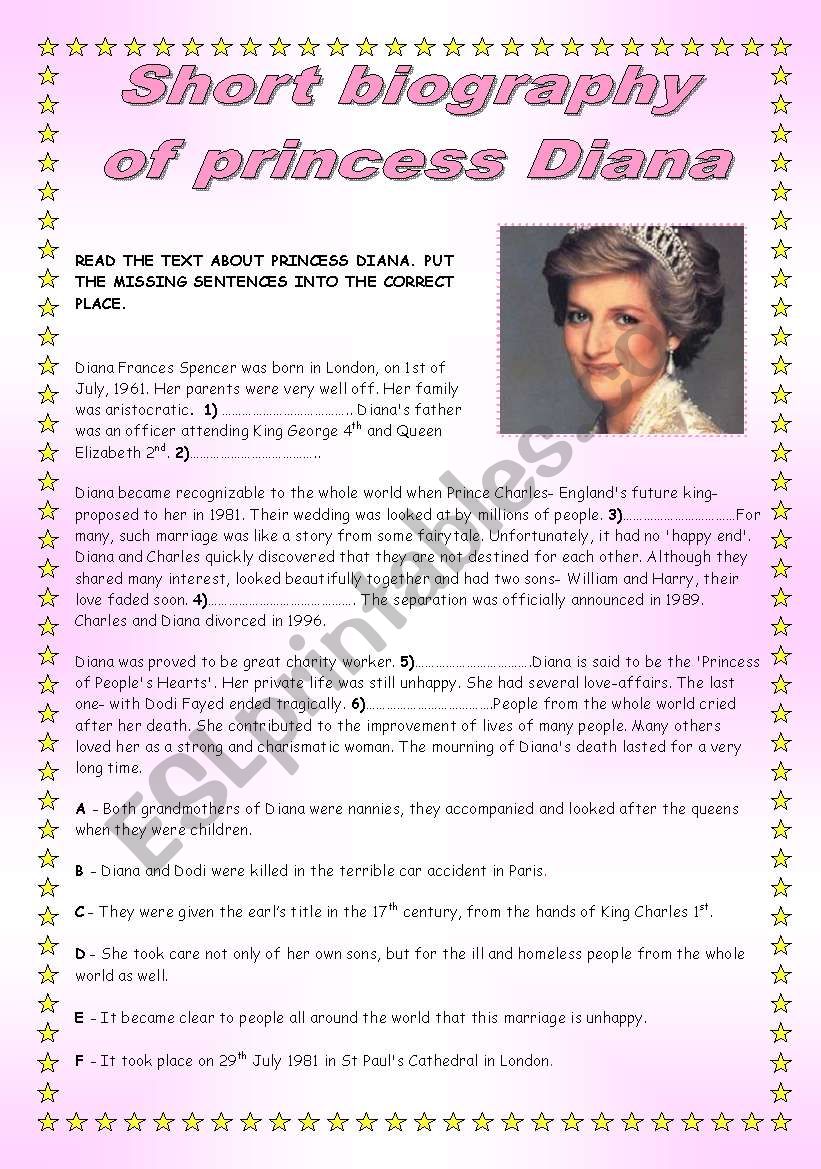 Princess Diana - reading practice + KEY - ESL worksheet by Ania Z
