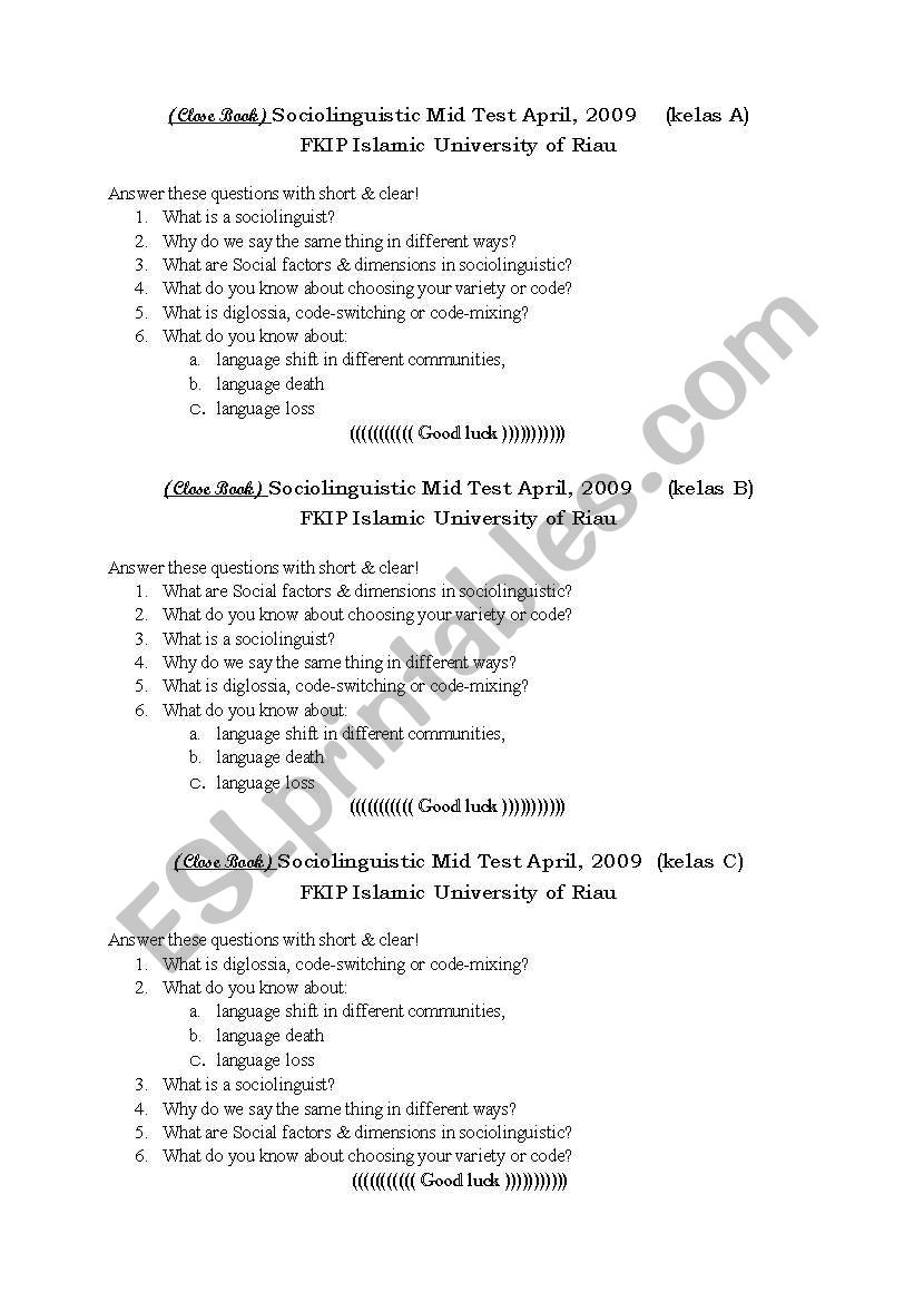 Sociolinguistic worksheet