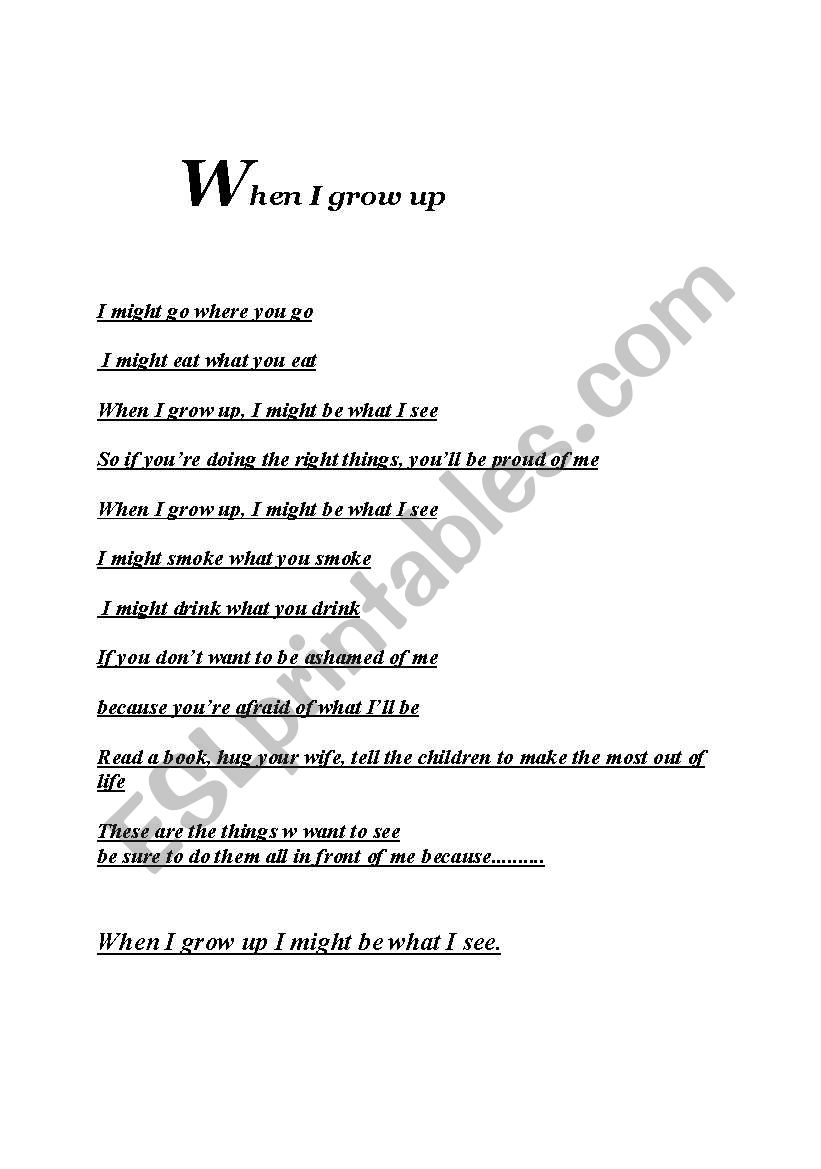 English worksheets: When I Grow Up With When I Grow Up Worksheet