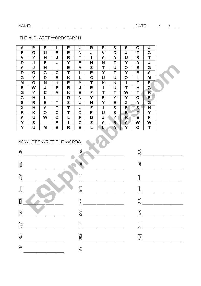 Alphabet Wordsearch worksheet