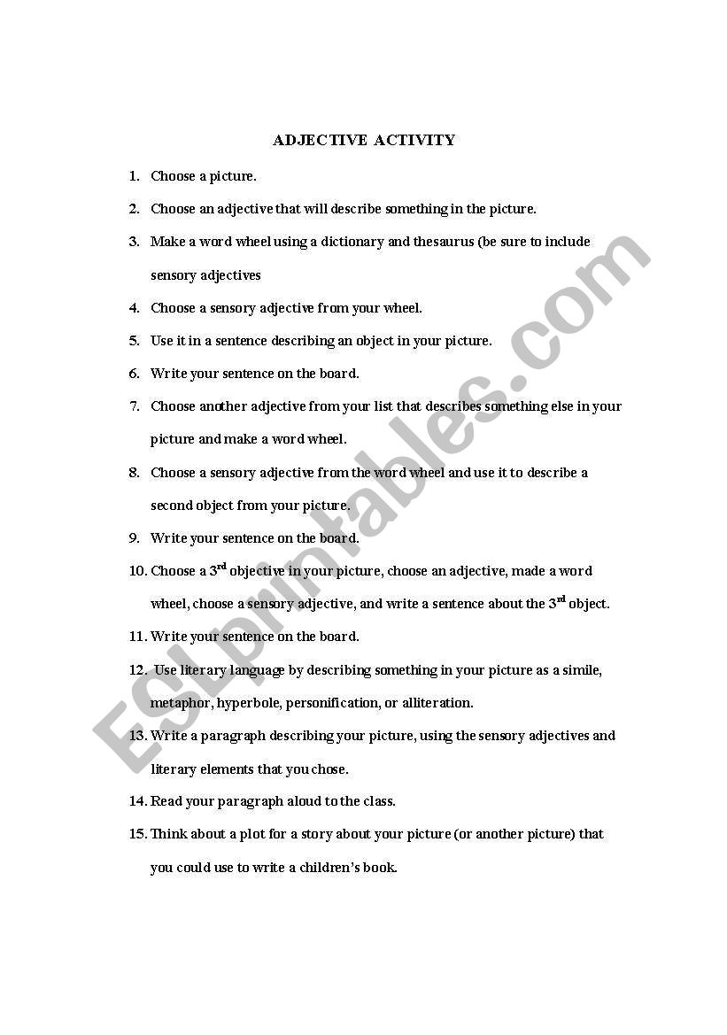 Adjective Activity worksheet