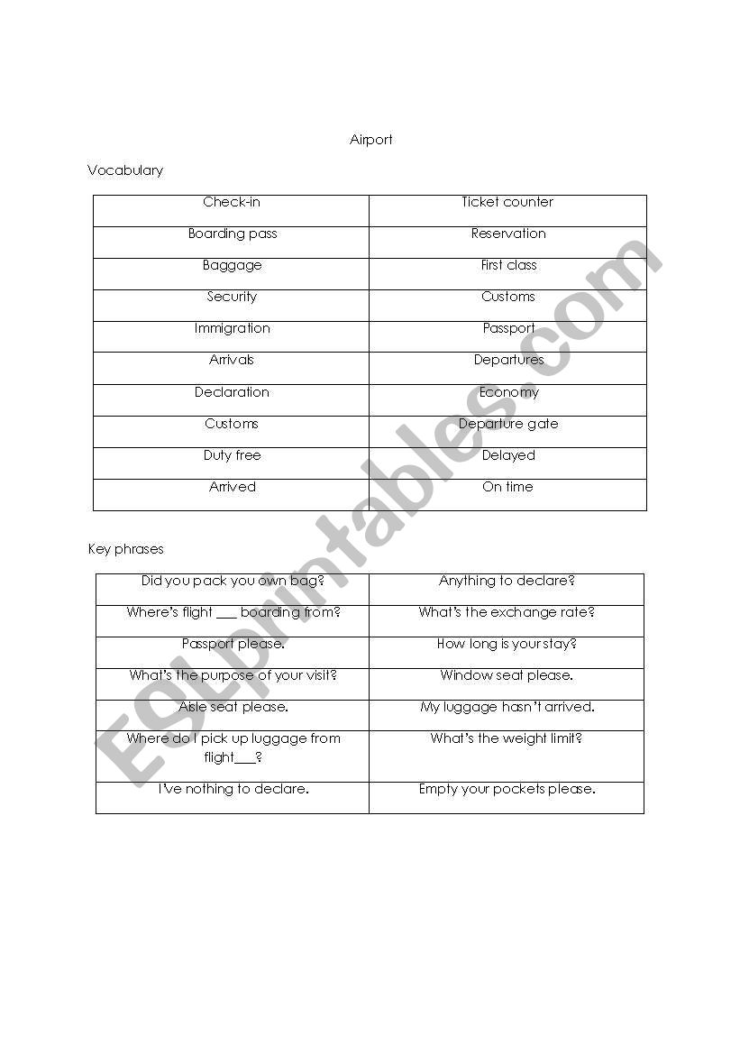 At the airport  worksheet