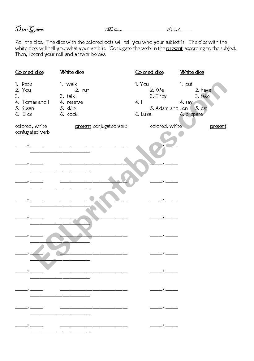 The Dice Game worksheet