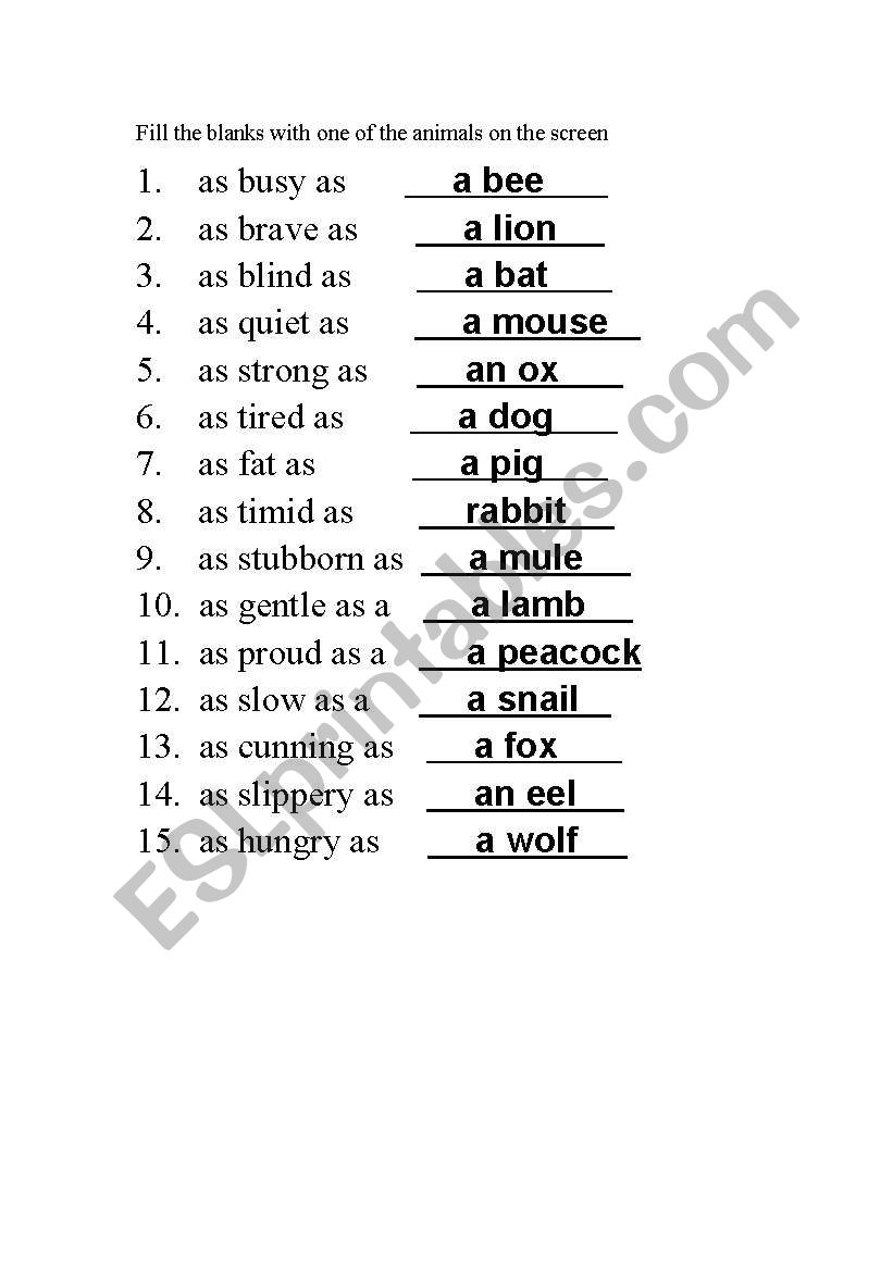 animal idioms worksheet