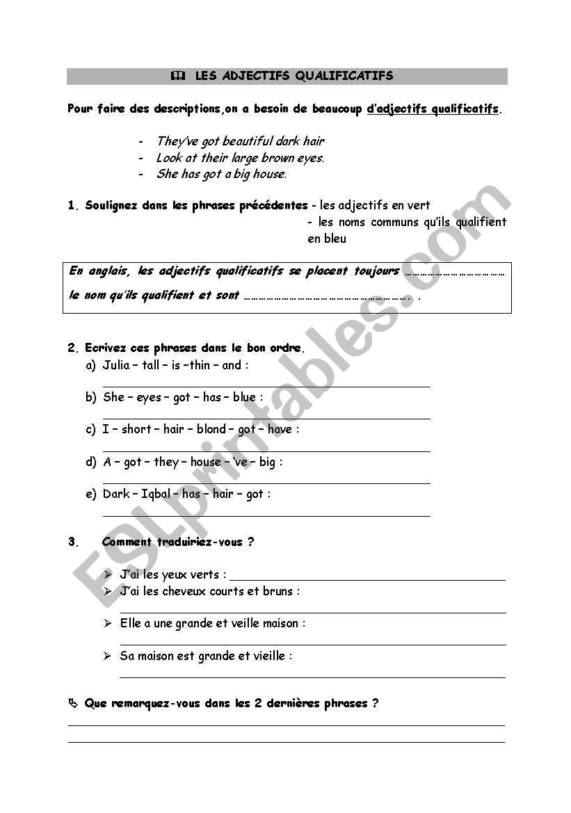 Adjectives worksheet