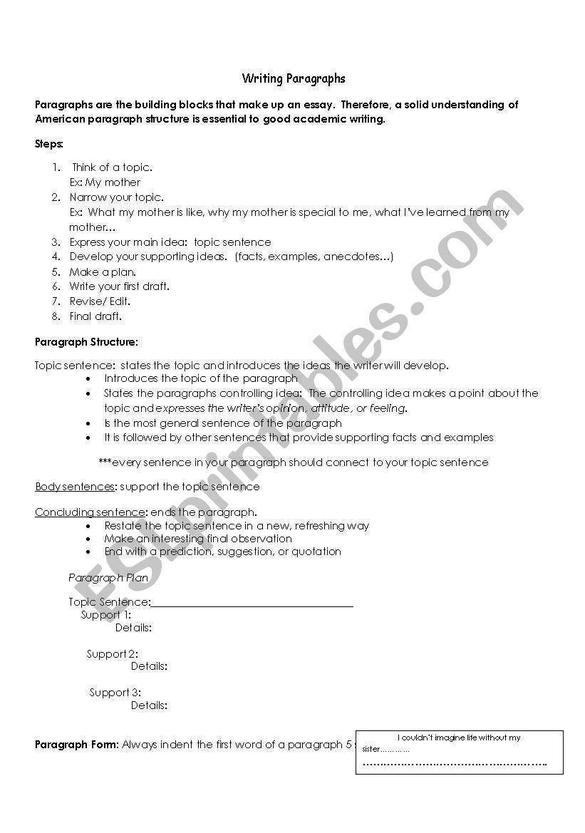 Writing Paragraphs worksheet