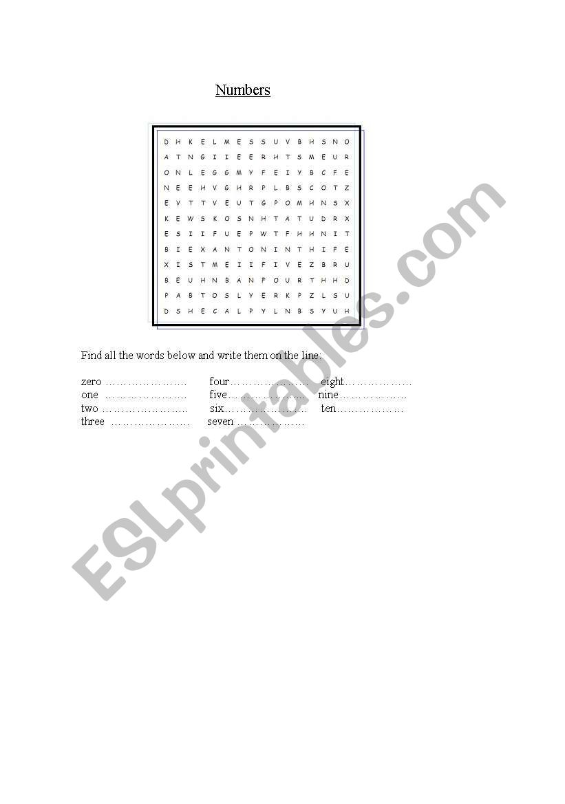 Numbers worksheet