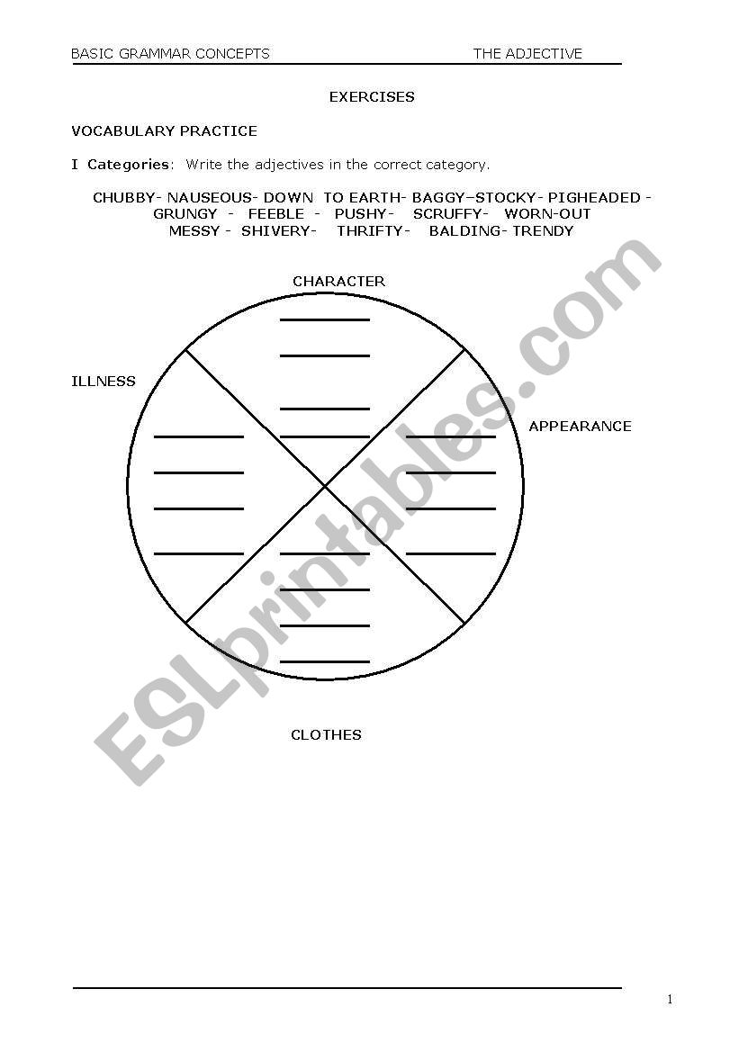 the adjective worksheet