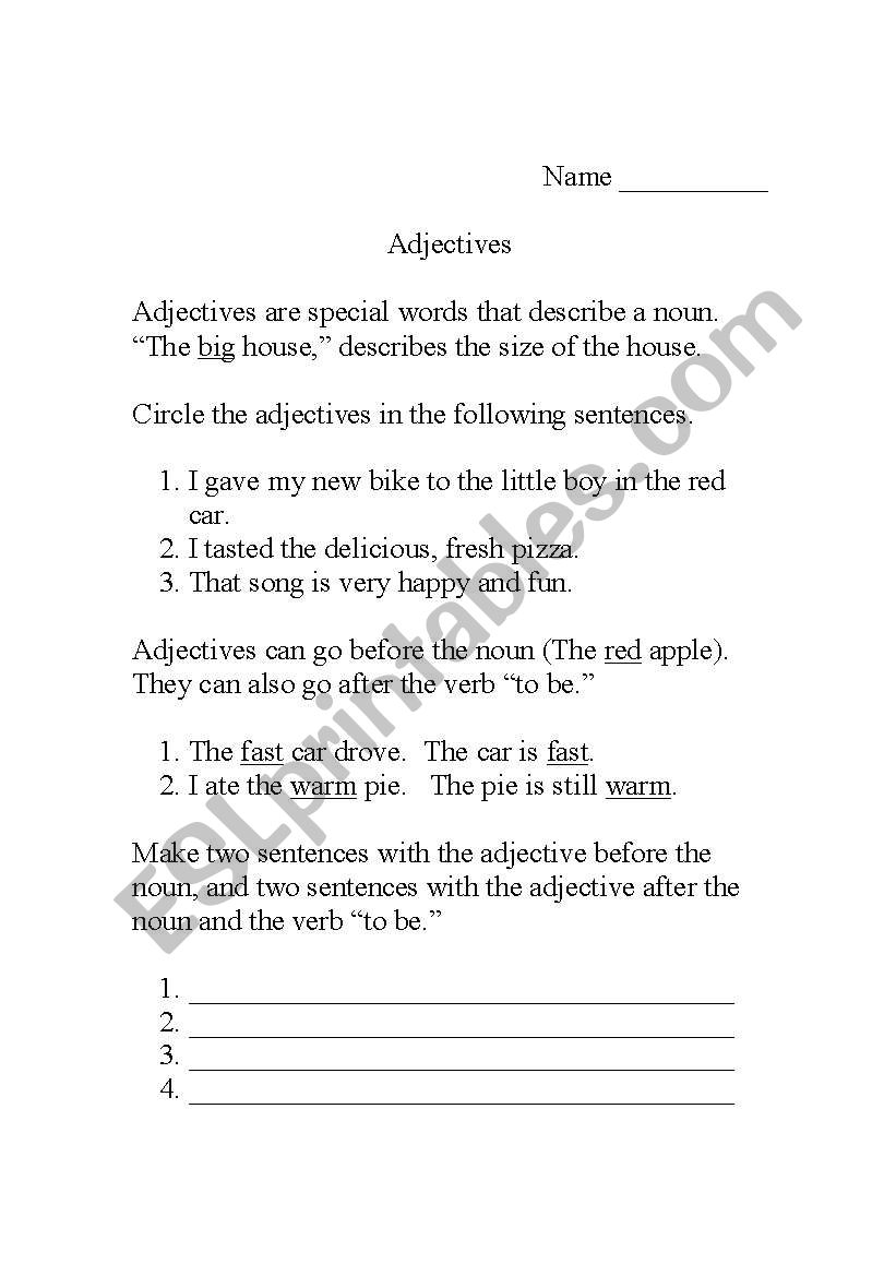 Adjectives Introduction worksheet