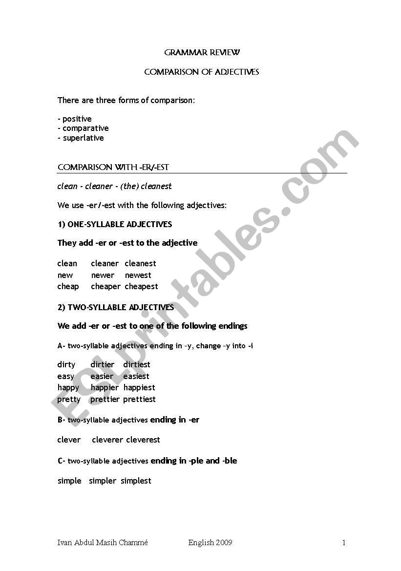 comparison of adjectives worksheet