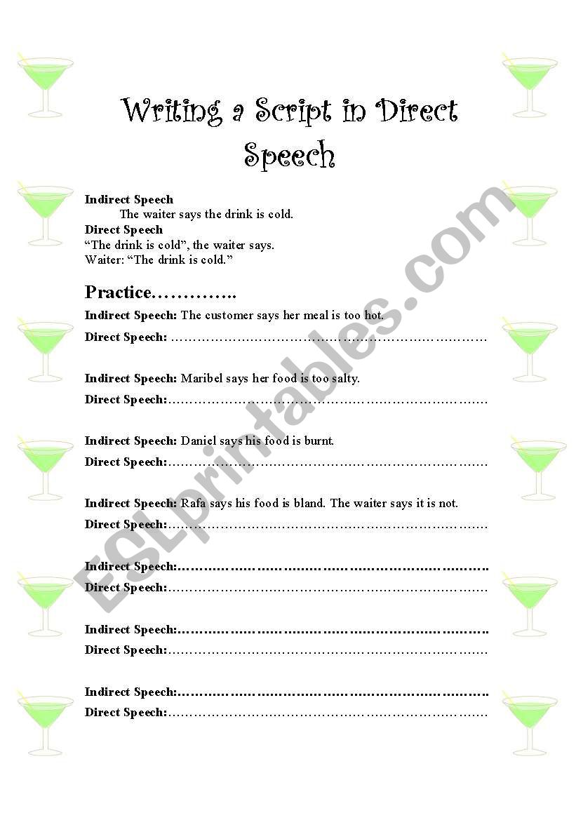 direct speech examples worksheet