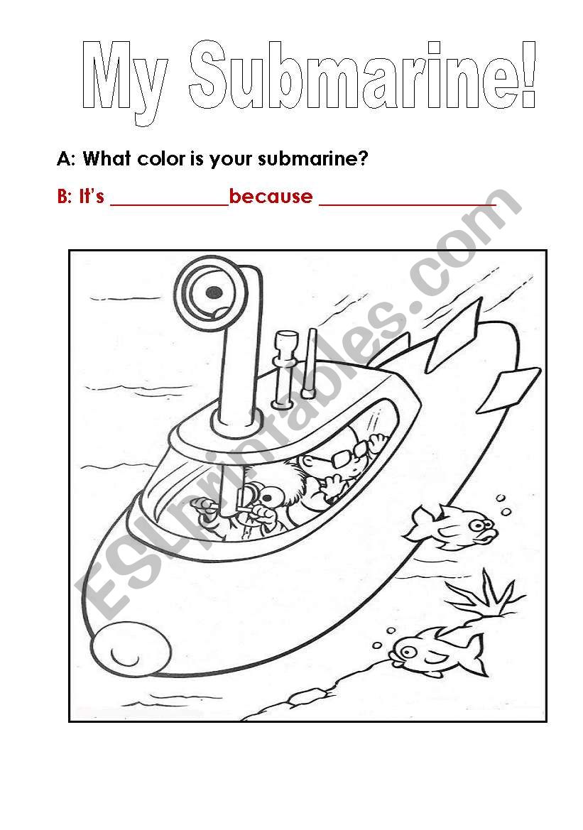 Download A submarine to color! After listening to the song yellow submarine( Beatles) - ESL worksheet by Afff