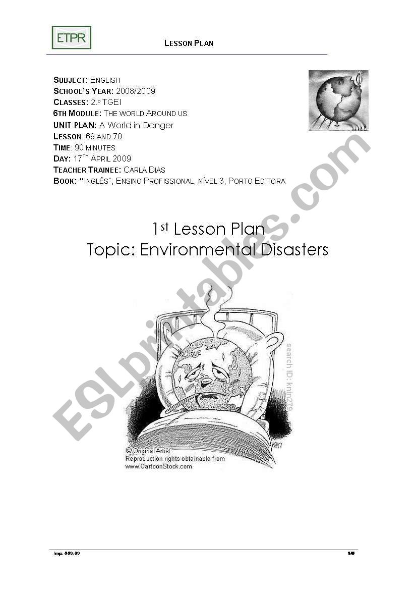 1st Lesson Plan - Environment worksheet