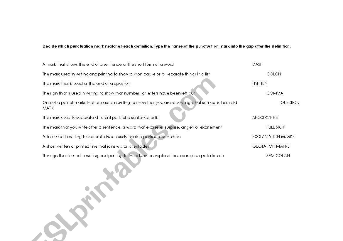 Punctuation worksheet