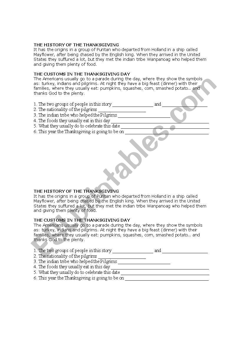 Thanksgiving worksheet