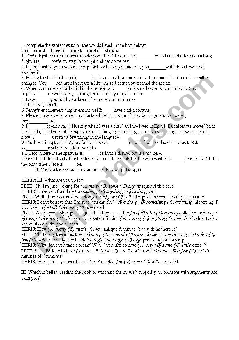 Test  paper 9th grade worksheet