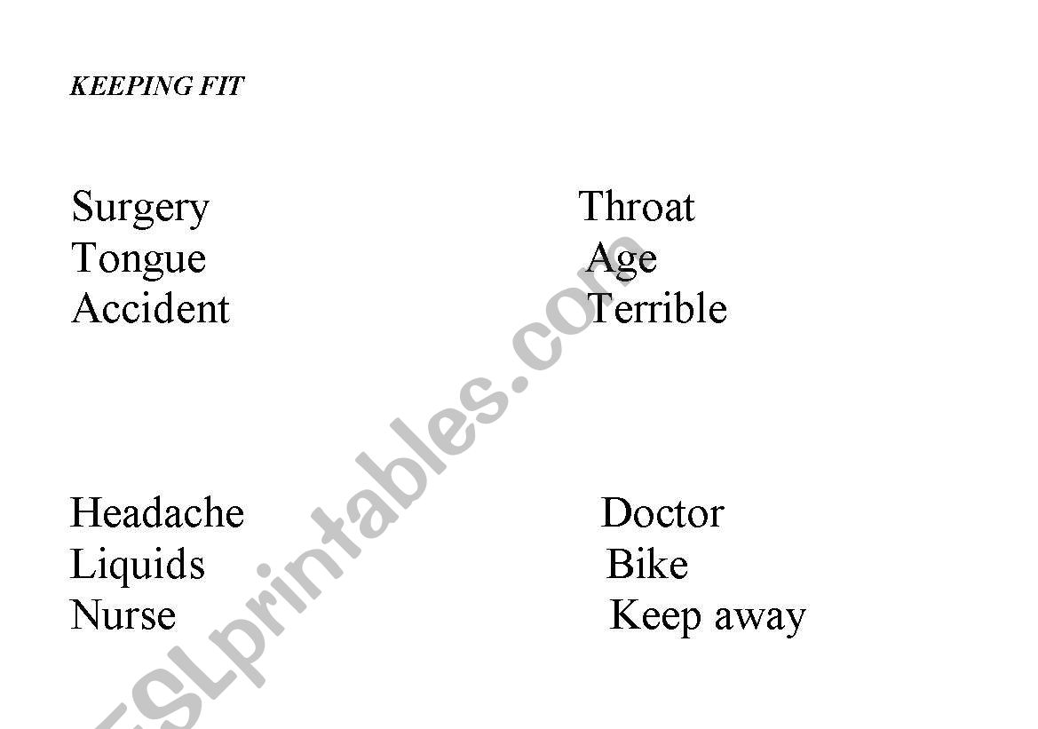 keeping fit worksheet