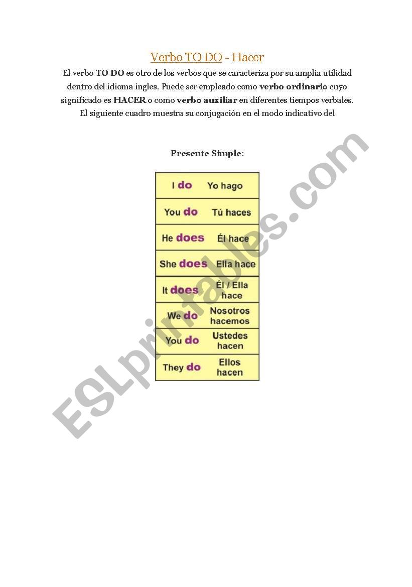 Verb to do worksheet