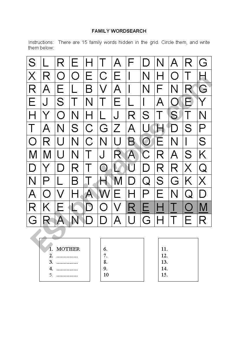 puzzle about  family members worksheet