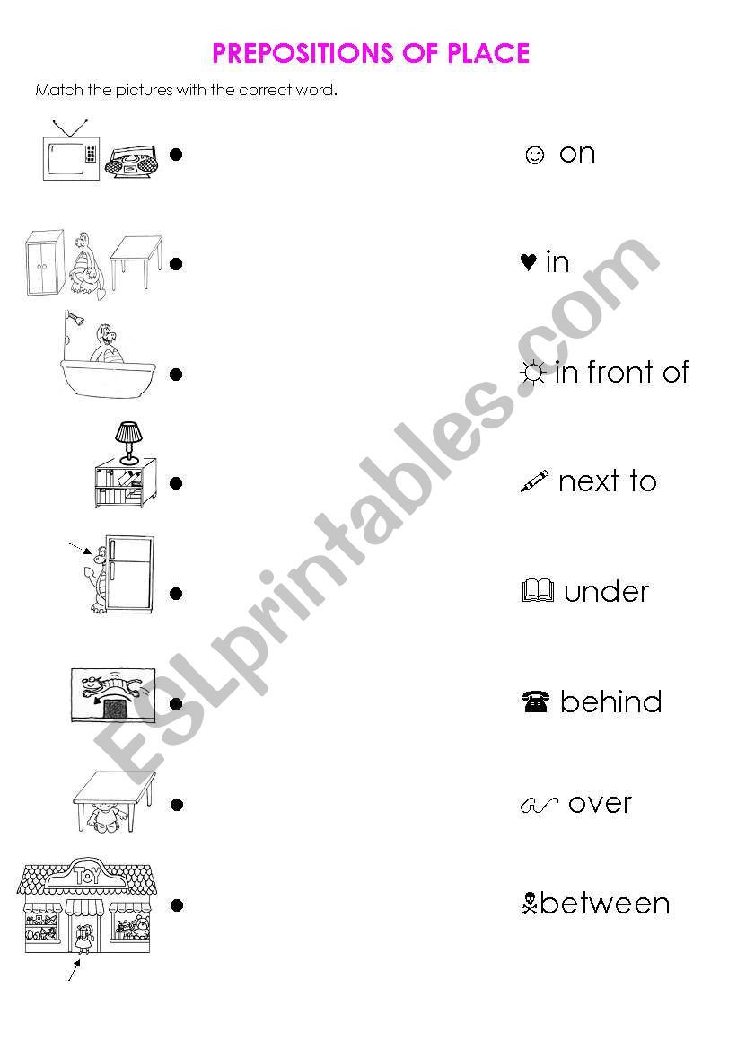 Prepositions of PLace worksheet