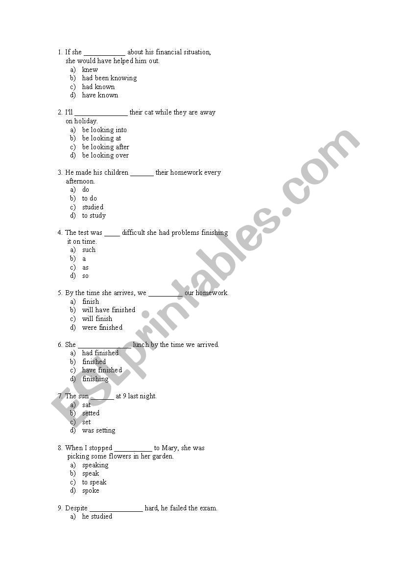 Conditionals Quiz worksheet