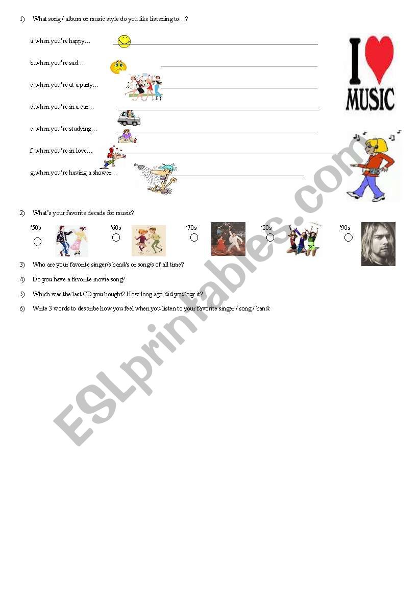 Music Preferences worksheet