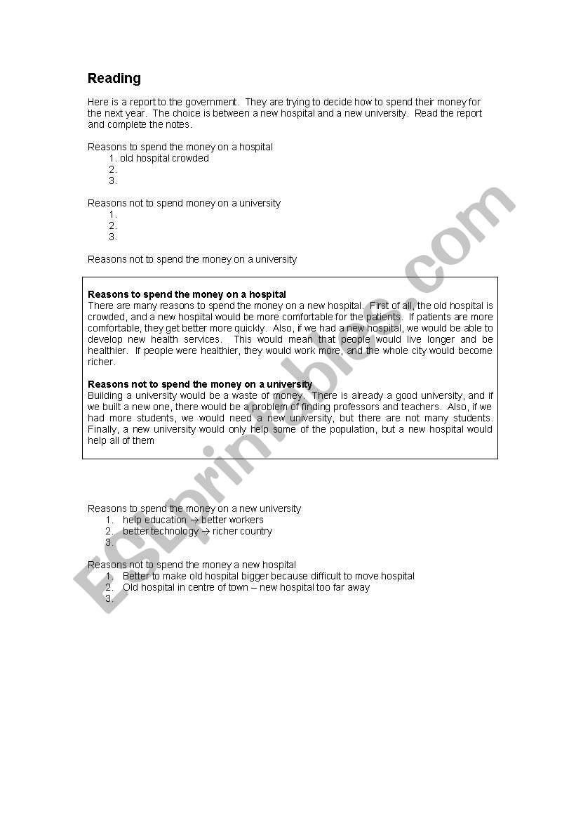 Reading exercise - extracting information from a report