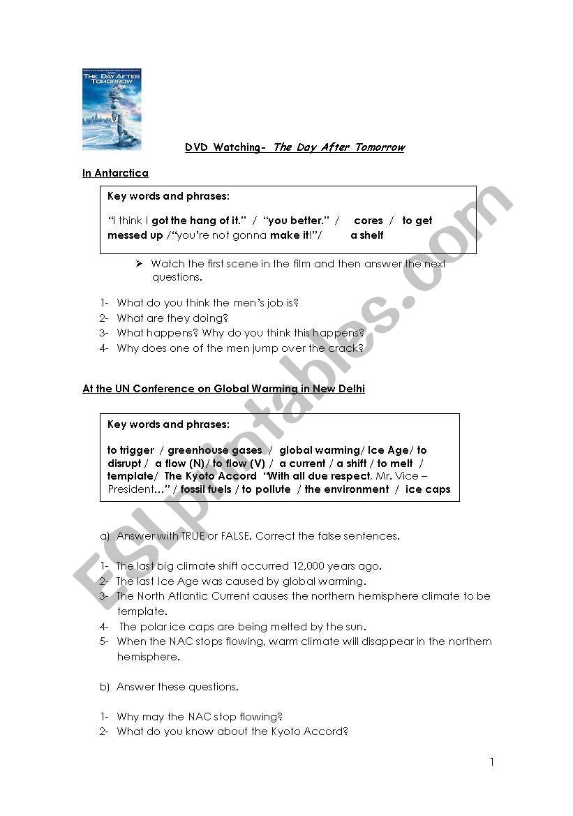 The Day After Tomorrow Worksheet Answers Nidecmege The Day After Tomorrow Esl Worksheet By 