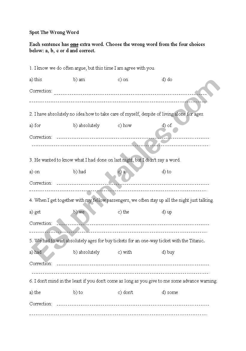 Spot The Wrong Word worksheet