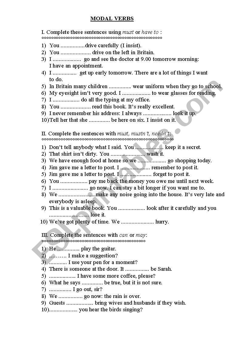 modal verbs worksheet