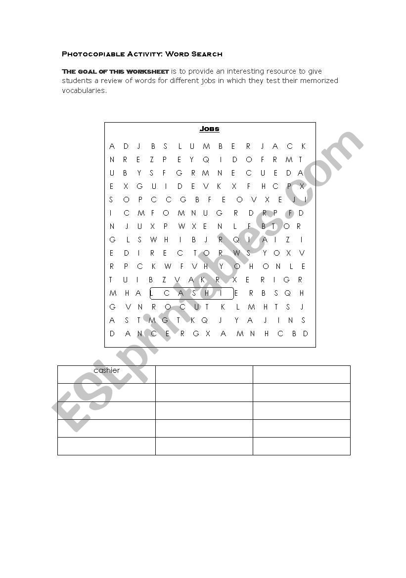 word search worksheet