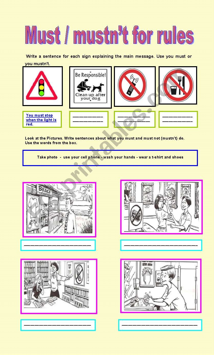 Must Mustn´t For Rules Esl Worksheet By Mafaldita2009