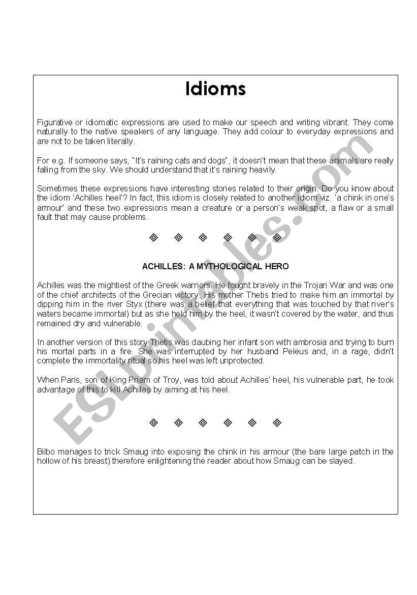 english idioms worksheet