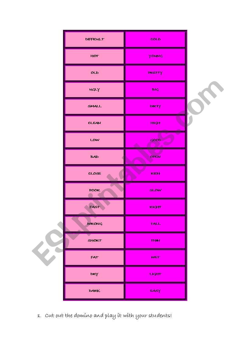 opposite adjectives domino worksheet