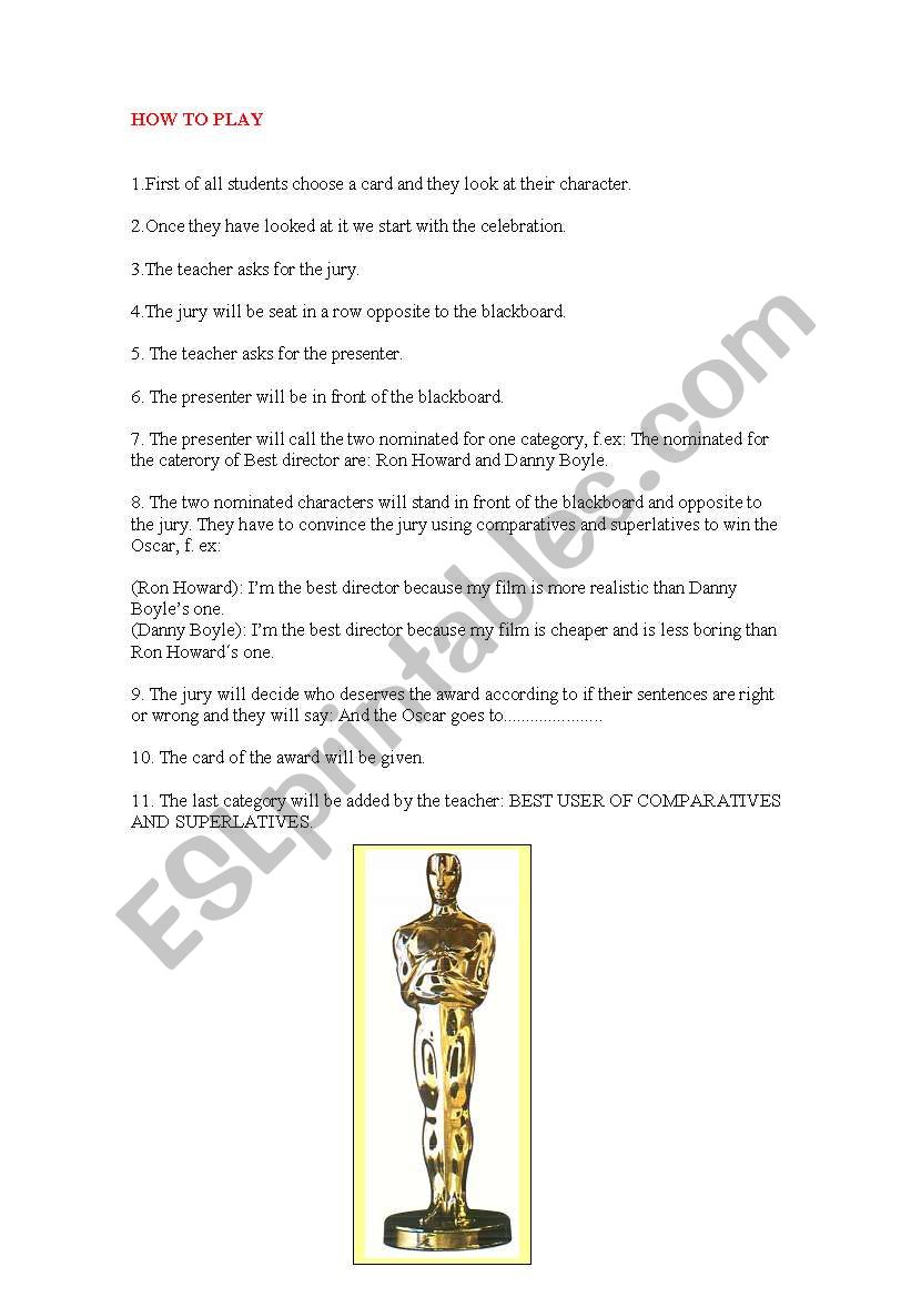 Rules of the activity worksheet