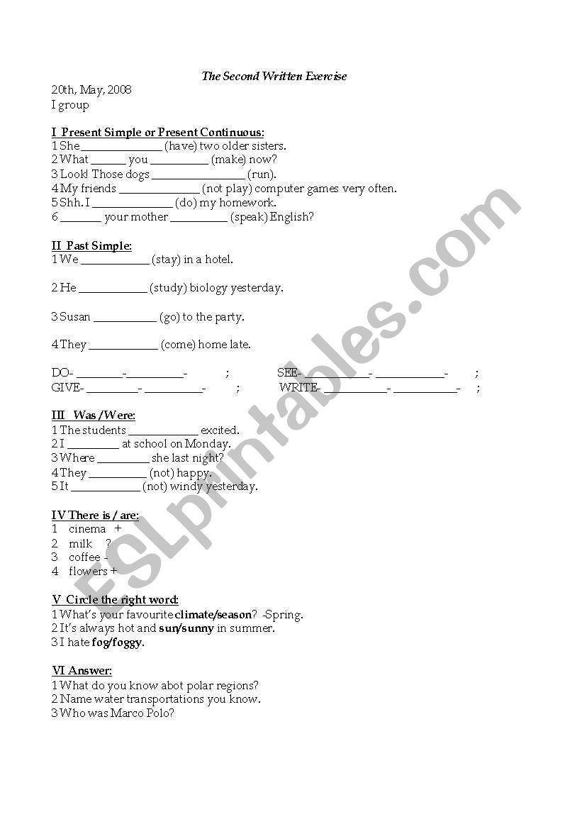 test worksheet