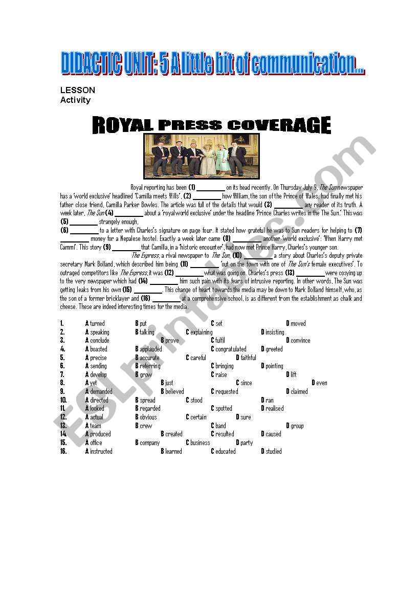 Royal Press Coverage worksheet