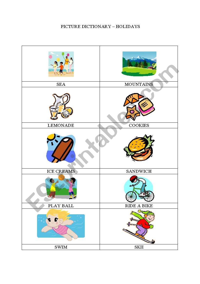 HOLIDAYS - PICTURE DICTIONARY worksheet