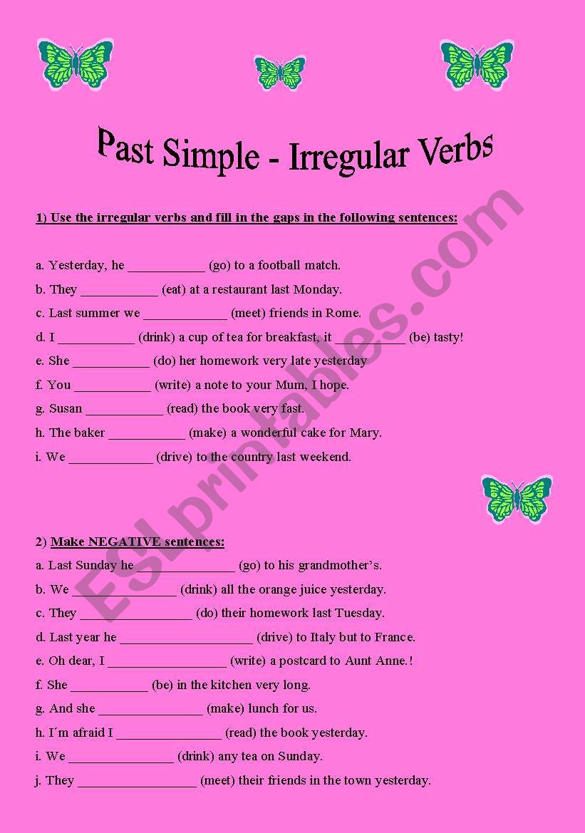 PAST SIMPLE - IRREGULAR VERBS worksheet